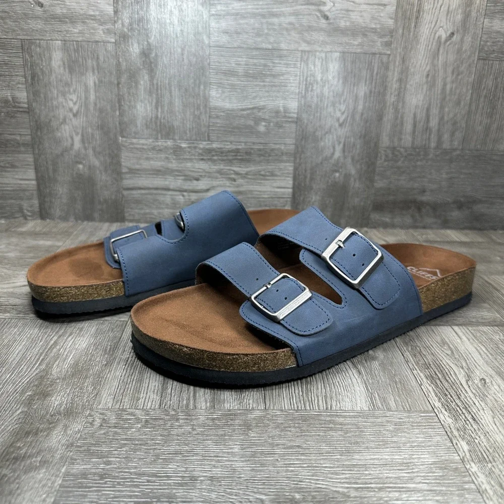 Cliffs by White Mountain Sandals Mens 12 Blue Double Strap Casual Slide NEW